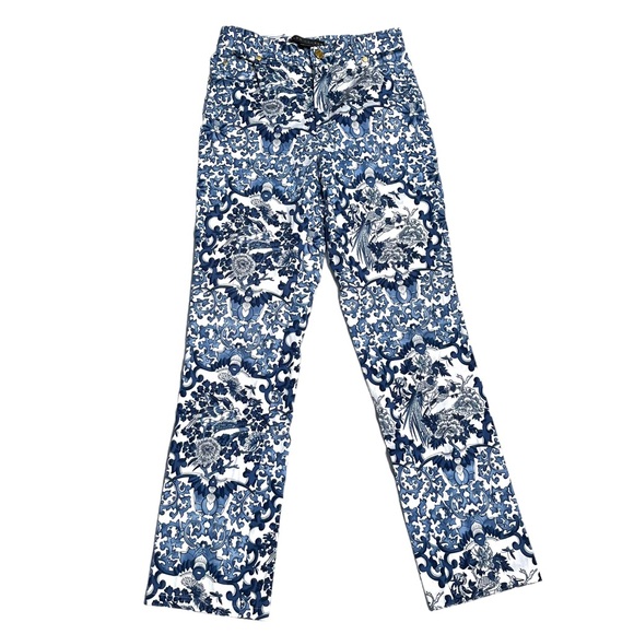 Ralph Lauren Black Label Blue & White Porcelain Print Pants Baroque Size 2 - Picture 4 of 10